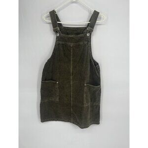 Vintage Faded Glory Overall Dress Small Olive Green Corduroy Y2K 90s Pockets